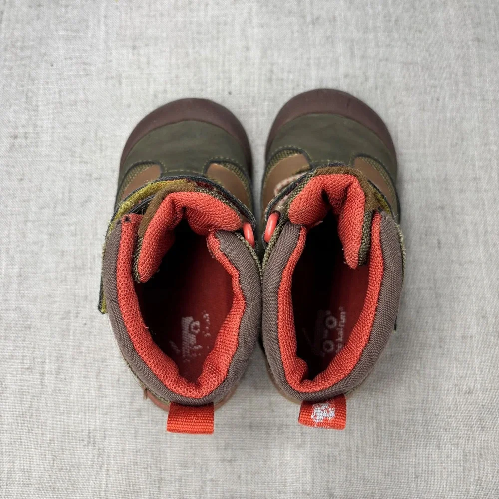 See Kai Run Sam Waterproof Hiking Boots Toddler Size 8 Olive Green Brown Orange